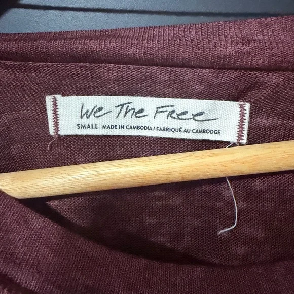 We The Free Burgundy Short Sleeve Sheer Tee - Picture 2 of 4